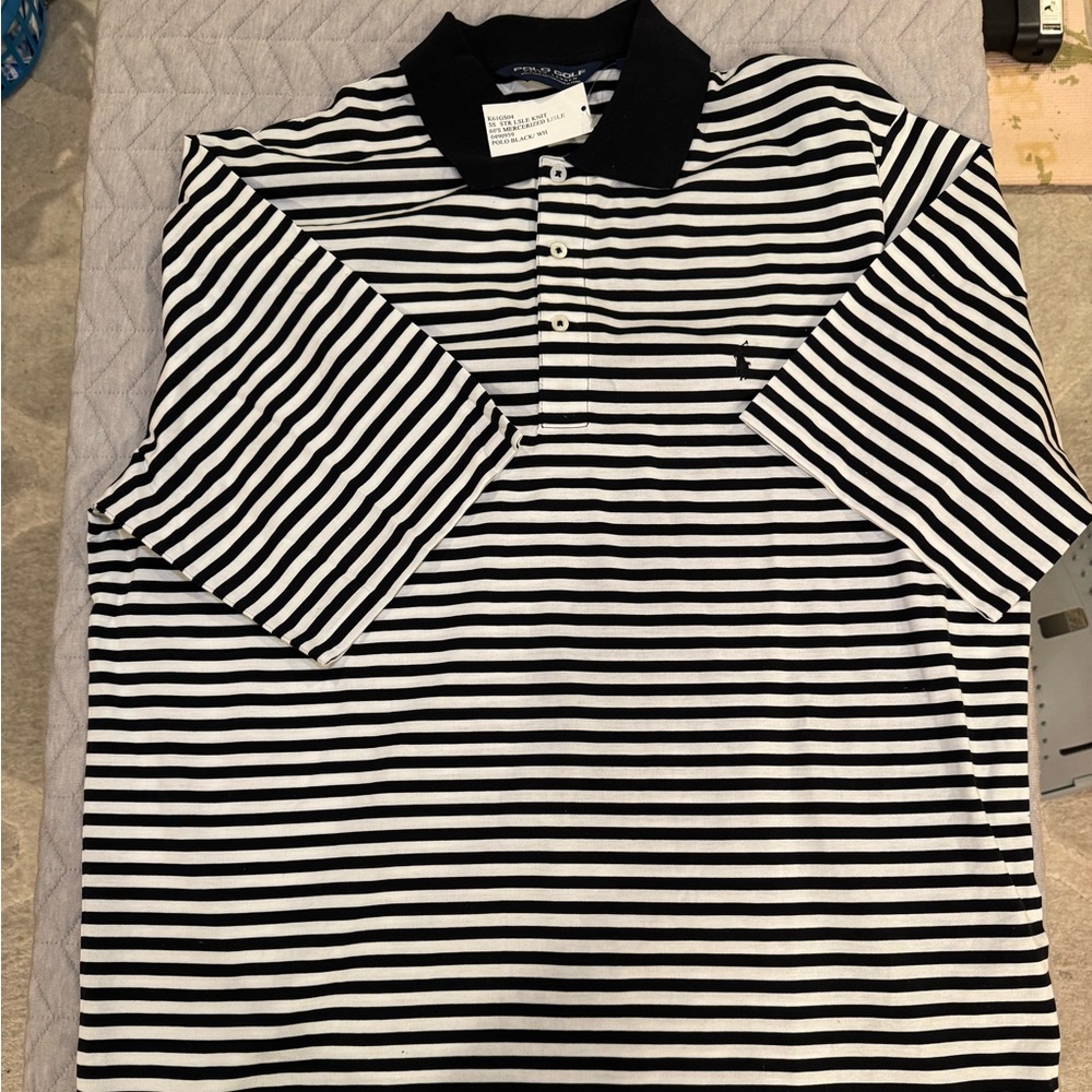 Polo Gold Ralph Lauren Black and White Striped Polo Shirt
